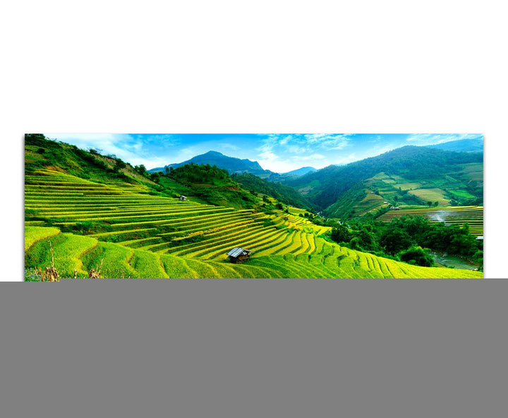 Paul Sinus Art Panoramabild auf Leinwand und Keilrahmen 150x50cm Vietnam Reisfelder Terrassen Berge