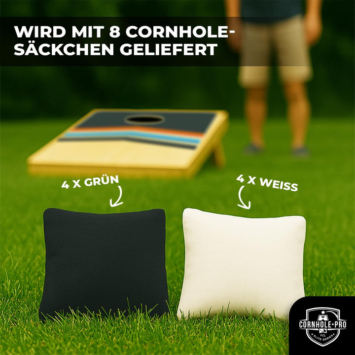 Offizielles Cornhole Spiel – 90×60 cm – Komplettes Set mit 2 Boards + 8 Säckchen – Robustes Wurfspie