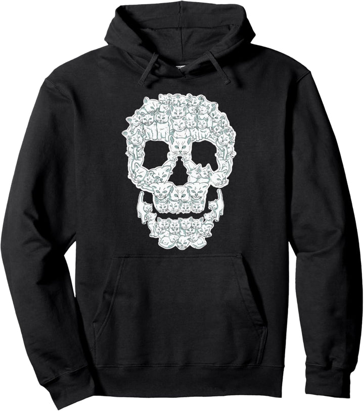 Katze Totenkopf Pulli Katzen Cat Skull Katzenmotiv Schädel Pullover Hoodie