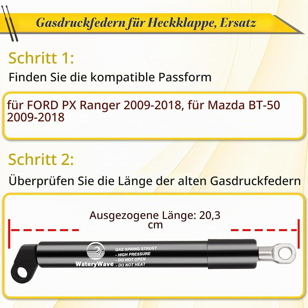 2X Gasfeder Heckklappe für Ford PX Ranger 2009-2018, für Mazda BT-50 2009-2018 Heckklappendämpfer Ga