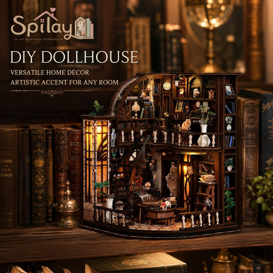Spilay Miniatur Haus, Bacchus Bookstore 3D Holzpuzzle mit LED | DIY Miniature House Kit für Erwachse
