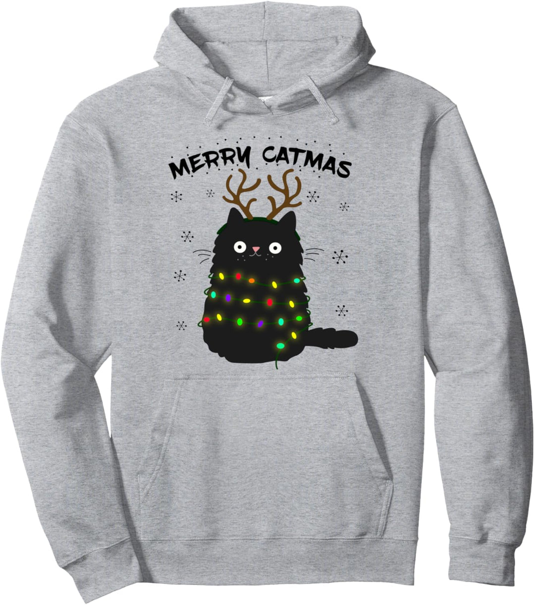 Merry Catmas lustige Christmas Katze im Rentier Kostüm Pullover Hoodie