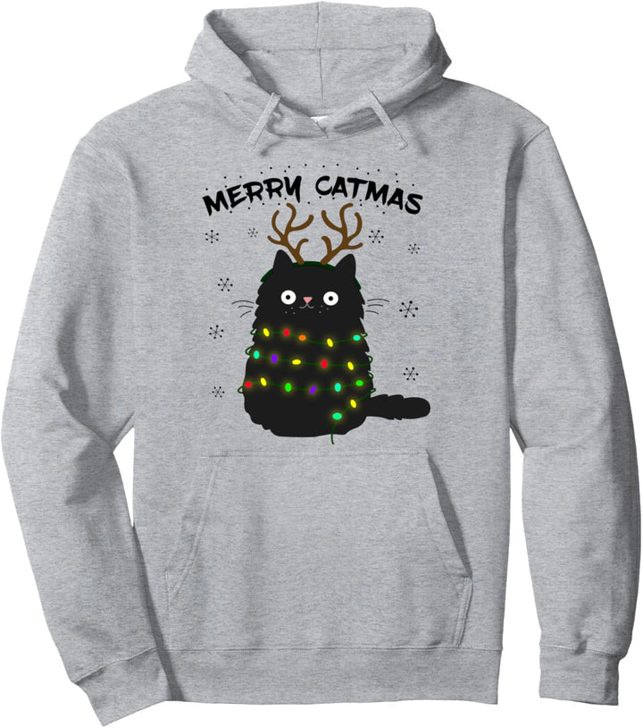 Merry Catmas lustige Christmas Katze im Rentier Kostüm Pullover Hoodie