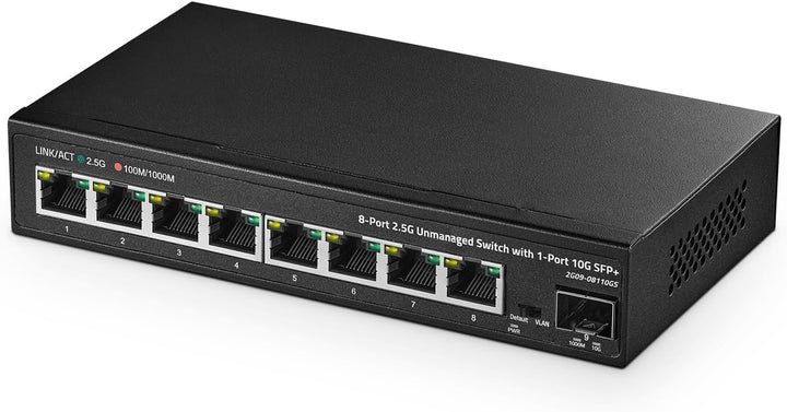 Binardat 8 Port 2.5G Switch mit 10G SFP+ Port, 8 x 2.5 Gigabit RJ-45 Base-T Ports, Unmanaged Multi-G