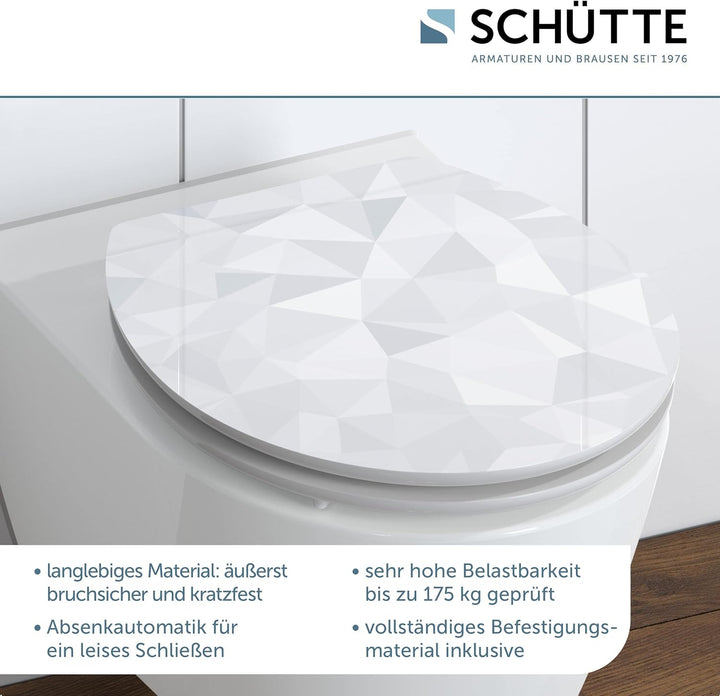 SCHÜTTE WC-Sitz Holzkern HG DIAMOND, Hochglanz Toilettensitz mit Absenkautomatik, passend für alle h