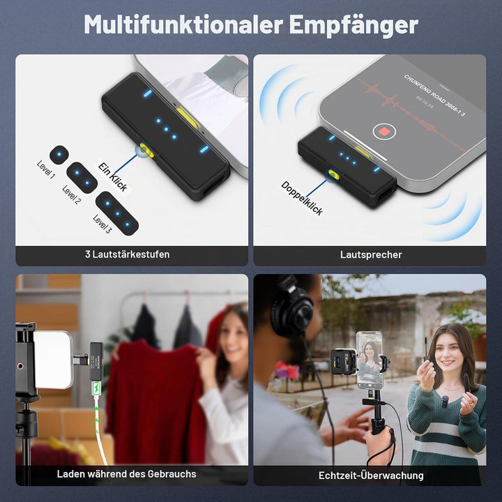 NEEWER KM15 Drahtloses Lavalier Mikrofon System Kompatibel mit iPhone Android Phone PC Computer, Min