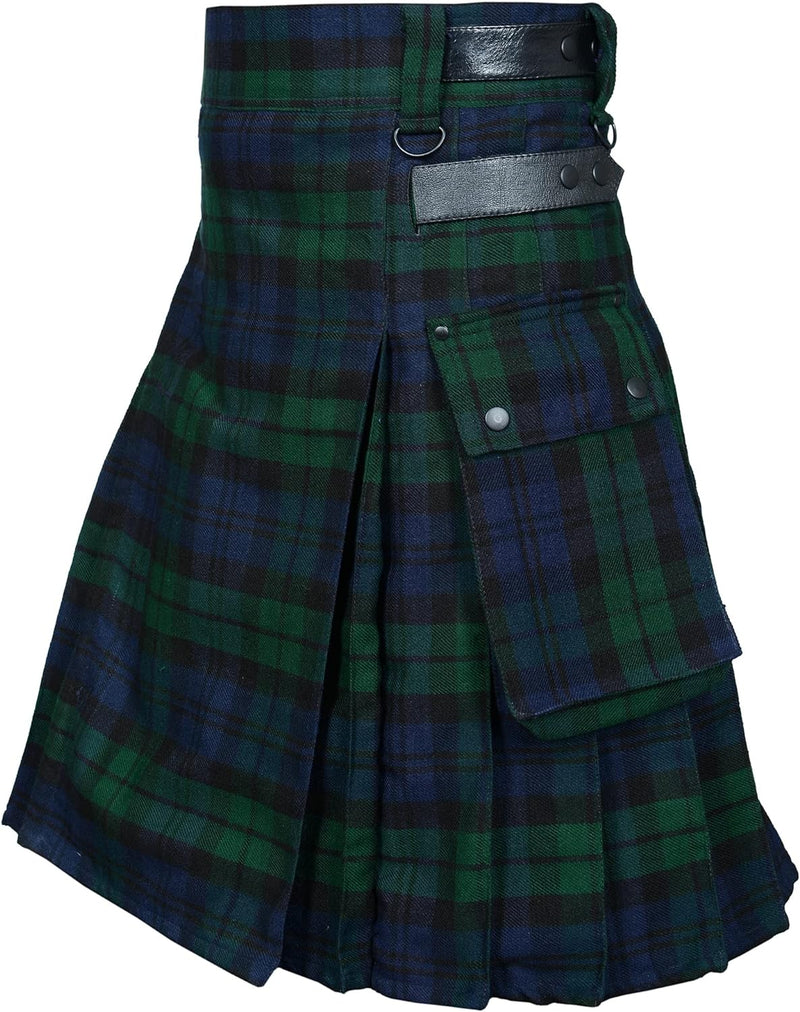 All Kilts Sports Utility-Kilt für Herren aus Acrylwolle mit Lederriemen Black Watch 30, Black Watch