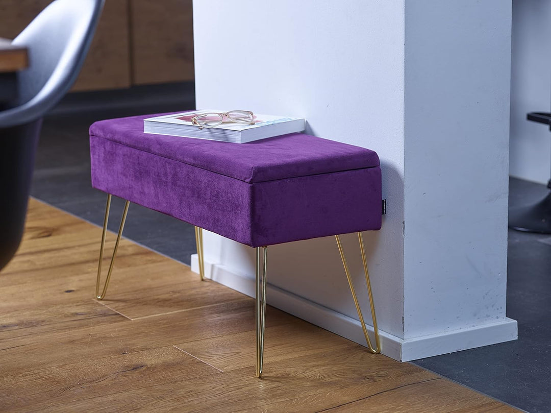 ECHTWERK Sitzbank “Scarlett“, Polsterbank mit Samtbezug, Aufbewahrungstruhe rechteckig, Schminkbank