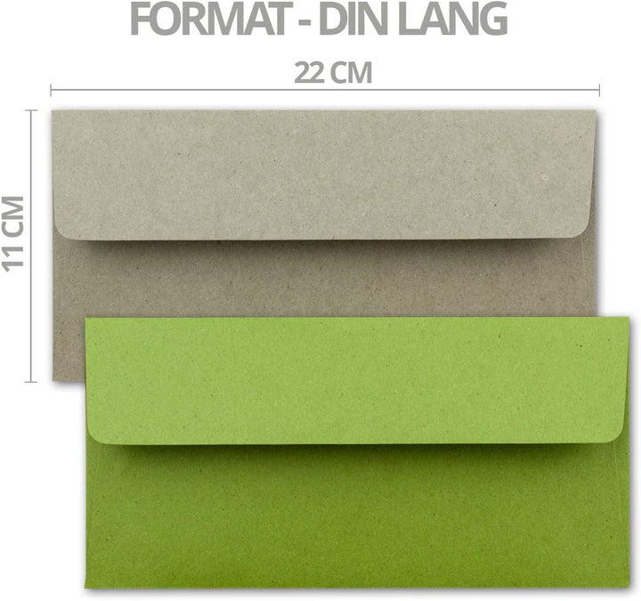 50x Brief-Umschläge Farbenmix-Paket DIN Lang - 110 x 220 mm (11 x 22 cm) - Vintage Kraftpapier Natur