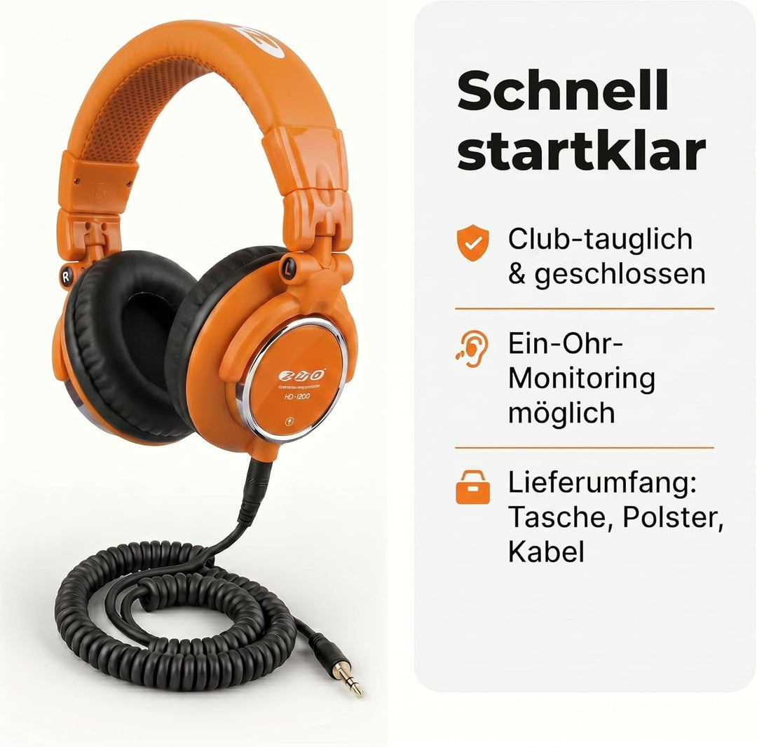 Zomo HD-1200 Professioneller Stereo-Kopfhörer (110dB, 3m) Toxic orange