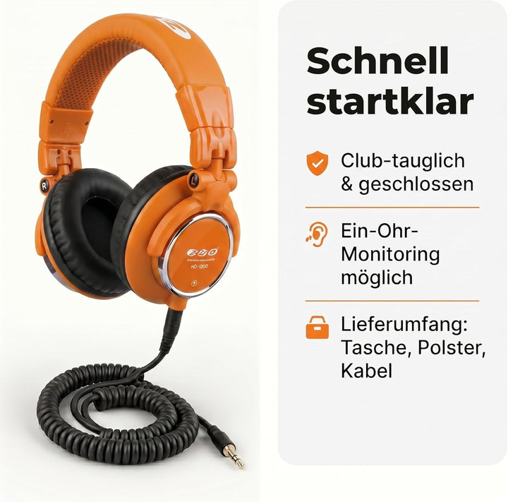 Zomo HD-1200 Professioneller Stereo-Kopfhörer (110dB, 3m) Toxic orange