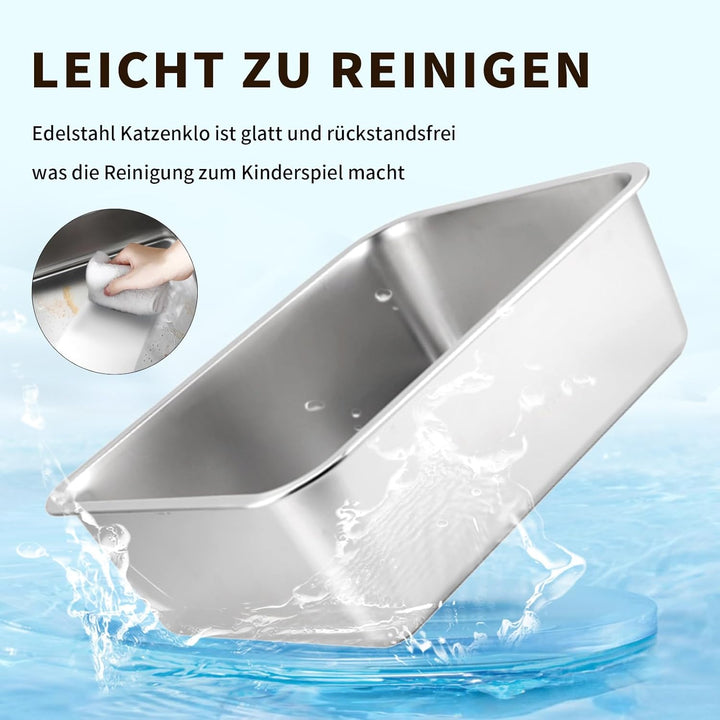 HOUSLUX XXL Katzenklo 50 * 35 * 15CM, Katzenklo Gross, Niemals Gerüche, Rostfrei, Antihaft Glatte Ob