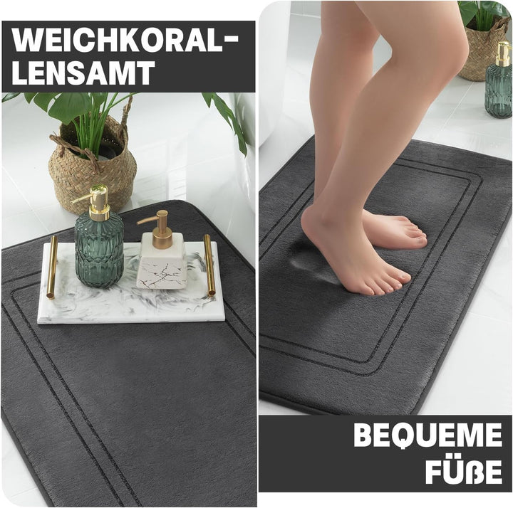 chakme Badezimmerteppich Set 3 Teilig, Weiche Memory-Schaum Badematte und U Förmige wc Vorleger, Bad
