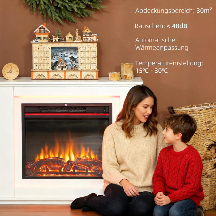 HOMCOM Elektrokamin mit Heizung, Elektrischer Kamin mit 12 Farbigen Flammeneffekten, 5 Helligkeitsst