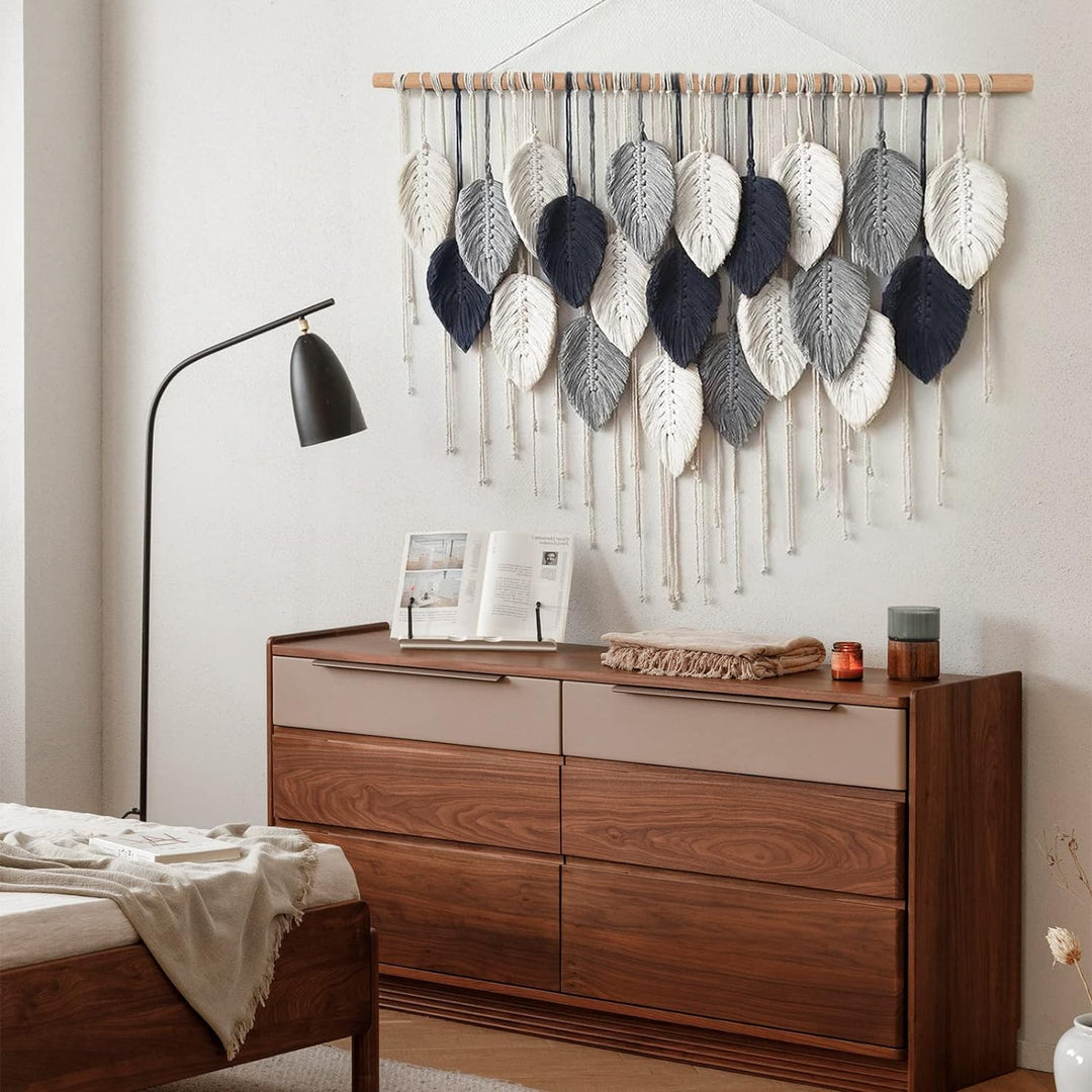 Weldomcor Grosser Wandbehang Wandteppich, Boho Makramee Gewebte Handgemachte Quaste Blatt Tapisserie