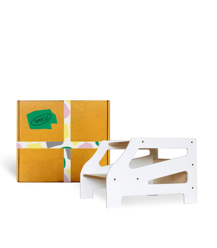 Weco Tritthocker mit 2 Stufen Streifendesign Holzhocker für Kinder Kindertreppchen Schemel Kindermöb