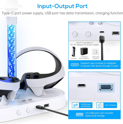 Ladestation für PS VR2 mit RGB-Licht, vertikale Ladeständer Dock Unterstützung für PSVR2 Headset Dis