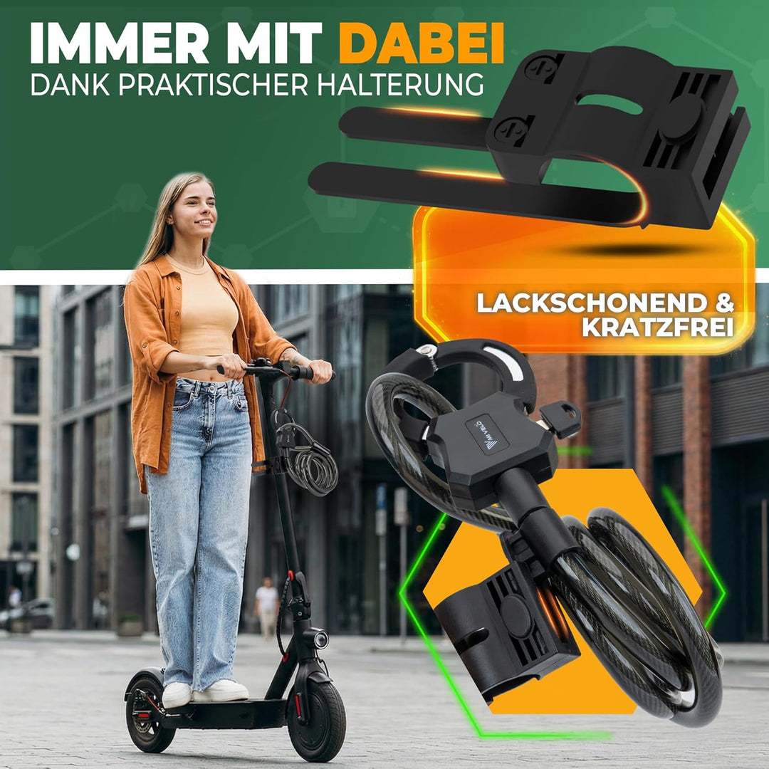 MIVELO E-Scooter Schloss I Handschellenschloss (120cm lang) mit Schlüssel I Schloss für E-Scooter in