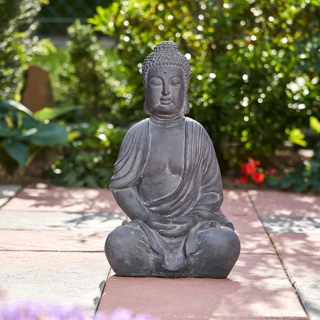 XXL Grosser Buddha 50 cm Steinoptik Garten Deko Figur Skulptur Feng Shui sitzend Steinfigur-Optik (d