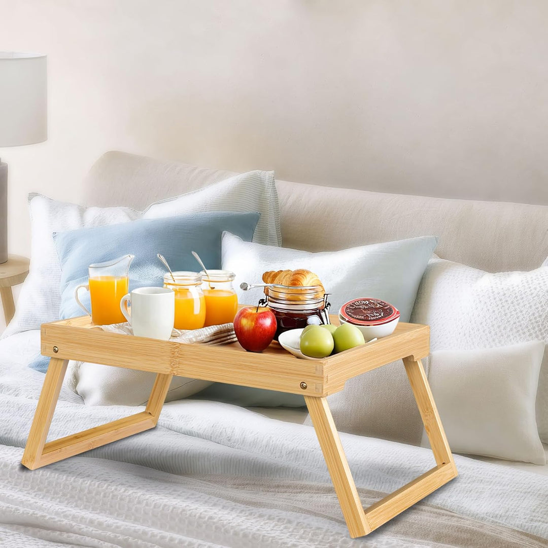 Betttablett Tisch mit klappbaren Beinen, Bambus Frühstück im Bett Essen, Servieren oder Verwendung a