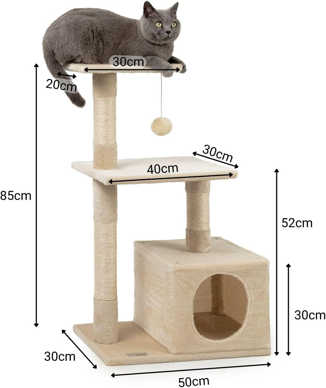 lionto Kratzbaum Kletterbaum Katzenkratzbaum Katzenbaum Höhe 85 cm, beige, Beige