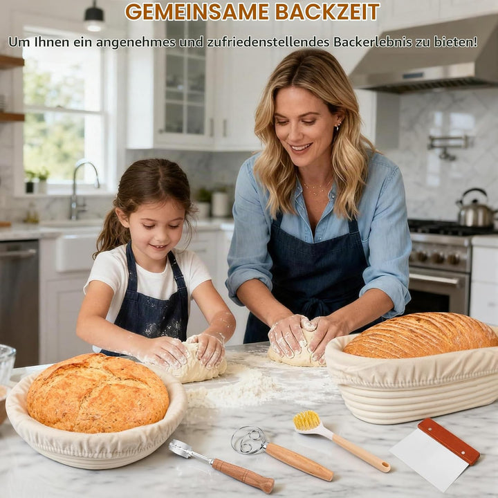 Gärkorb Brot Set, Komplettset Brot Backen Zubehör inkl. Brotgärkorb (23cm rund &amp; 25cm oval), Teigsch