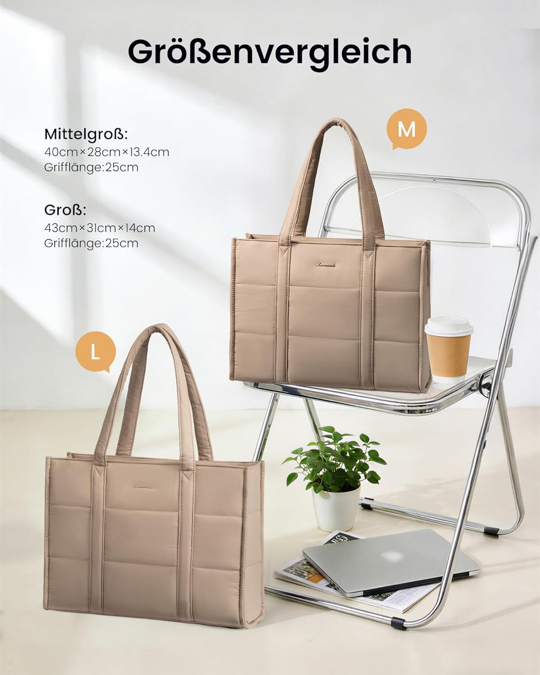 LOVEVOOK Laptop Handtasche Damen 15,6 Zoll, Gross Shopper Puffer Tasche Arbeitstasche Aktentasche, T