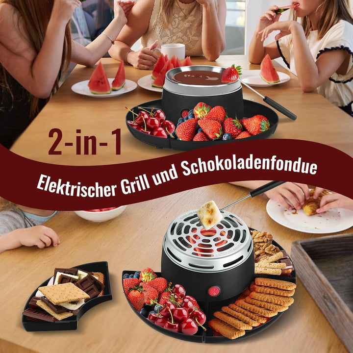 2-in-1 S'Mores Maker & Schokoladenfondue-Set, Elektrischer Marshmallow-Röster mit Temperaturregelung