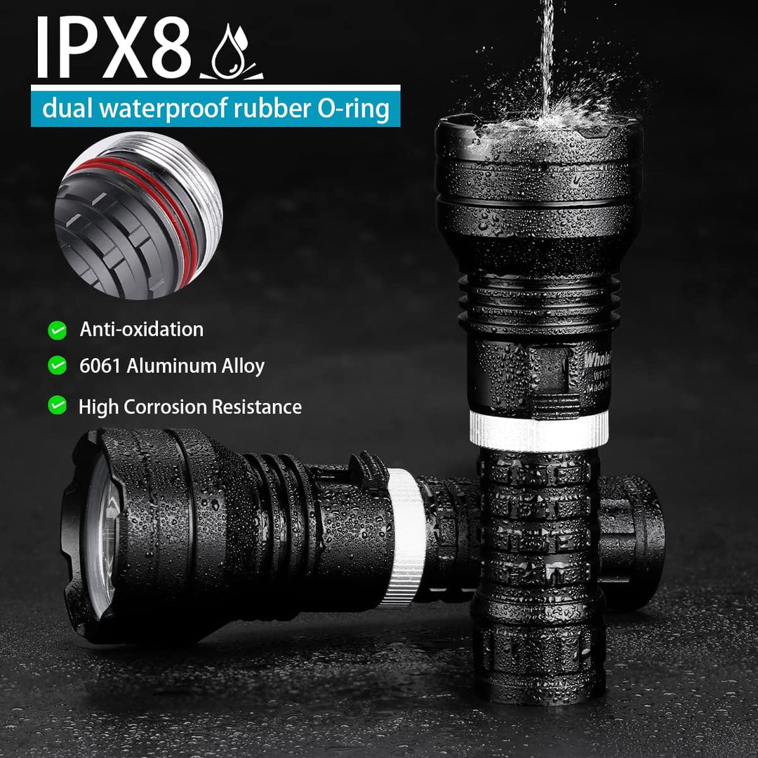 WholeFire Tauchlampe LED Extrem Hell 10000 Lumens, IPX8 Wasserdicht 50M Unterwasser Taschenlampe, XH