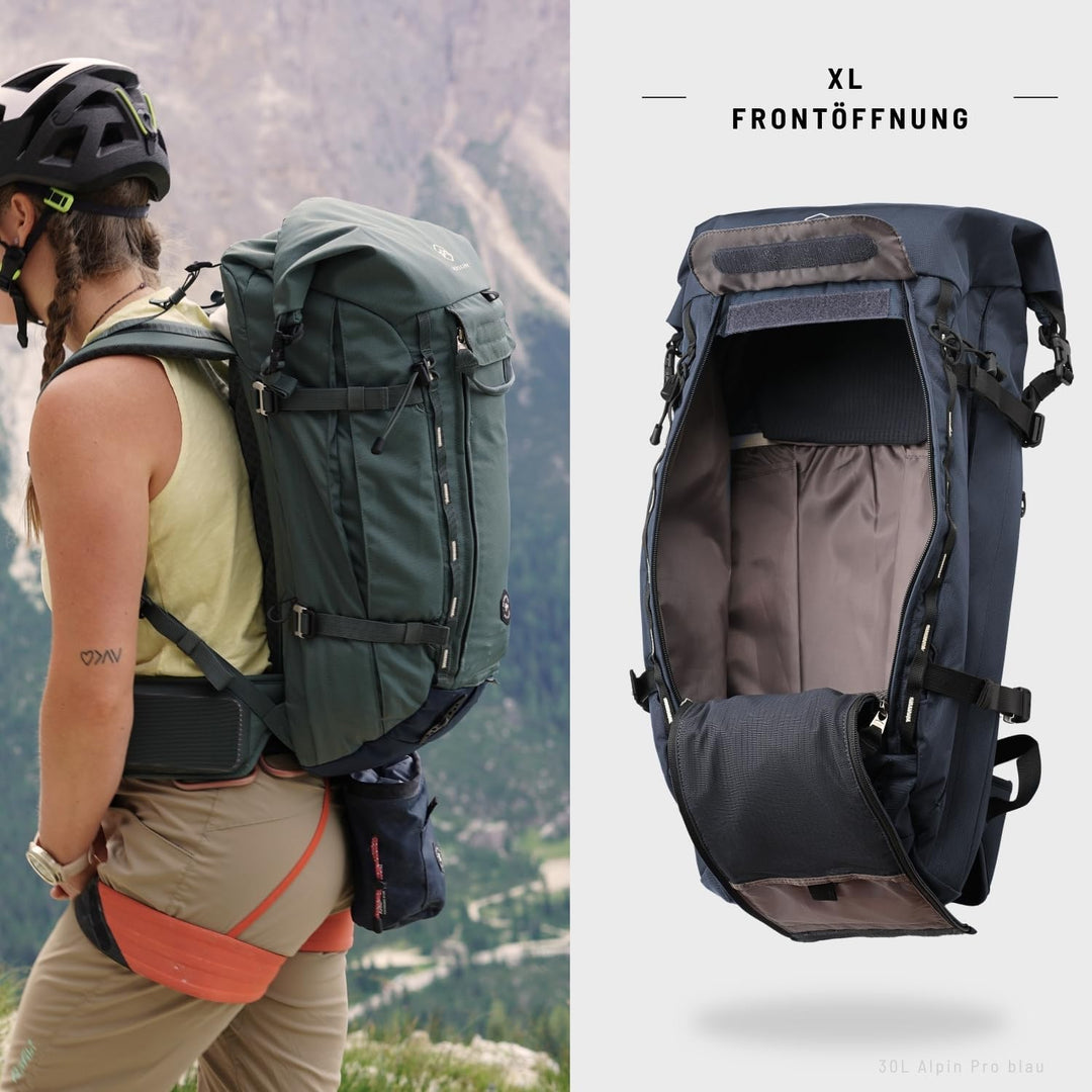 NORDKAMM® Antares Alpine Bergsport Allround Wanderrucksack 30L oder 40L, mit RollTop, Damen und Herr