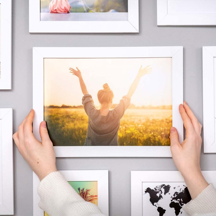 PHOTOLINI Bilderrahmen-Set Weiss MDF-Holz, breite Rahmen, 10er Rahmenset, modern, bruchsicheres Acry
