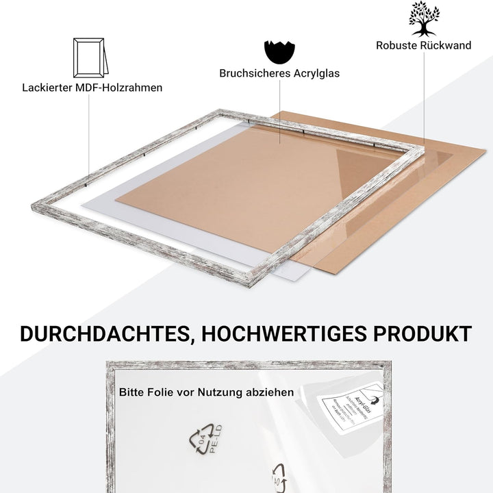 CABBEL Doppelpack (2er Set) Bilderrahmen 40x40 cm, Birke, stabiles MDF-Holz Rahmen, bruchsicherem Pl