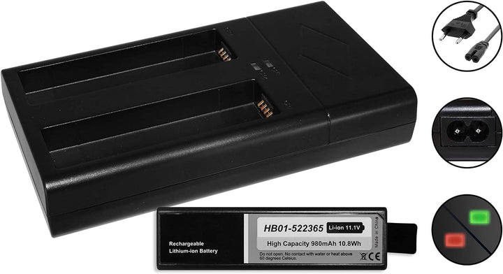 2X Akku (980mAh) + Dual-Ladegerät kompatibel zu HB01-522365 für DJI Osmo (Pro, Raw, Plus, Mobile) /