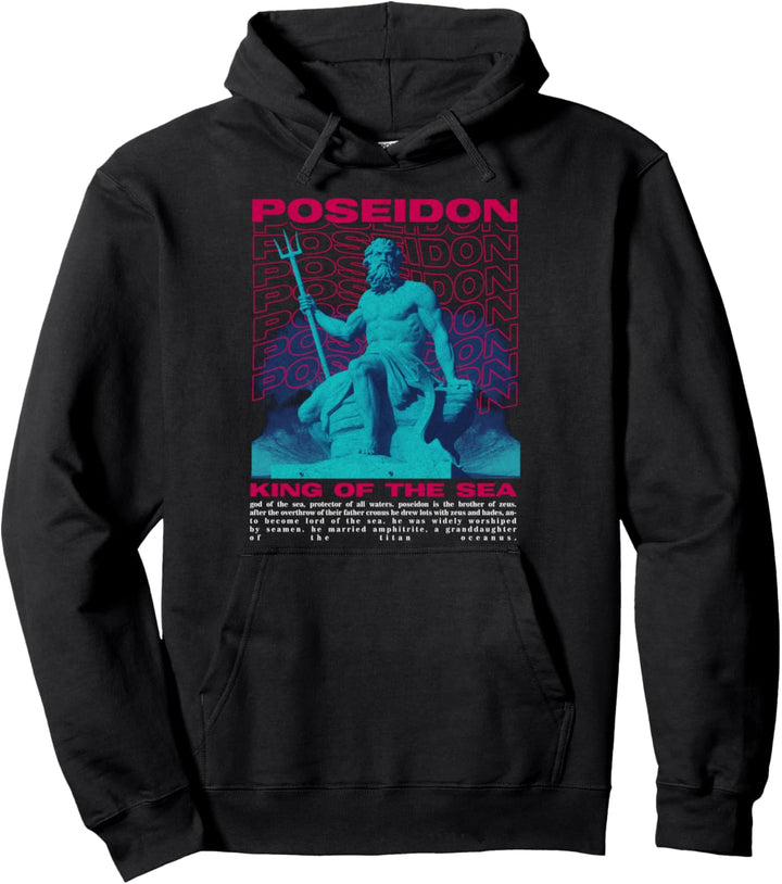 Poseidon King Of the Sea - Sad Aesthetic Edgy Streetwear Pullover Hoodie