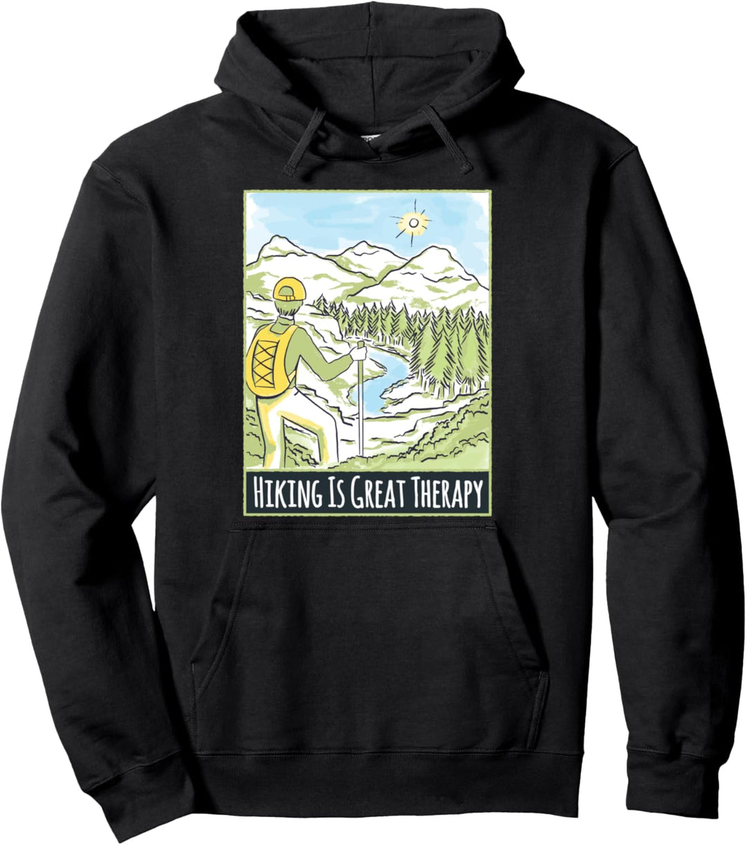 Hiking is Great Therapy - Hiker Hike Mountain Illustration Pullover Hoodie