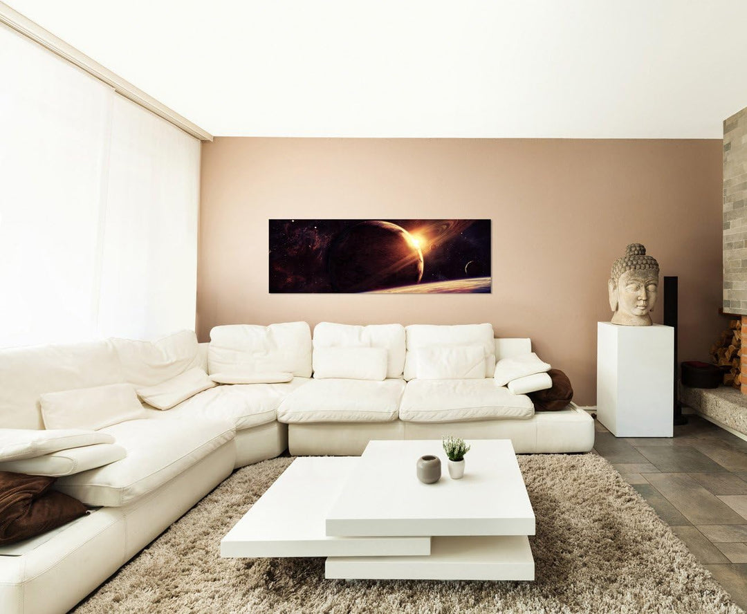 Paul Sinus Art Panoramabild auf Leinwand und Keilrahmen 120x40cm Weltraum Planet Sonne