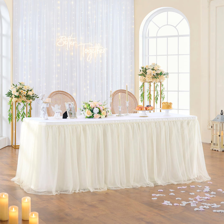 NSSONBEN Elfenbein Tüll Tischrock für Rechteck Runde Tische 275×76cm Elfenbein 275 x 76 cm (Rechteck