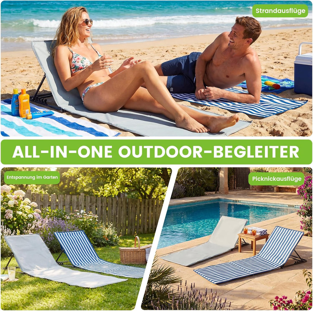 Palawano Sonnenliege für Garten & Strand – Verstellbare 5-Positionen Strandmatte, Leicht & TragbarLi