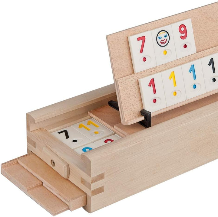 WOODTASTIC Rummy Spiel Medias - 106 Kacheln und eine Aufbewahrungsbox aus Massivem