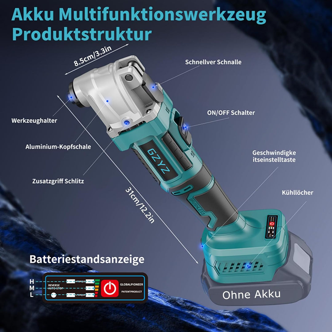 Akku Multifunktionswerkzeug Kompatibel mit Makita Akku 18V, 6-Gang Oszillierwerkzeug mit 16 Zubehört