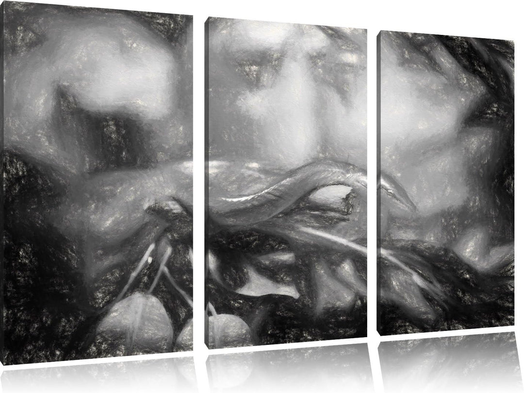 Pixxprint Raue grüne Schlange Kunst als Leinwandbild/Grösse: 3 Teilig (120x80 cm) cm/Wandbild/Kunstd