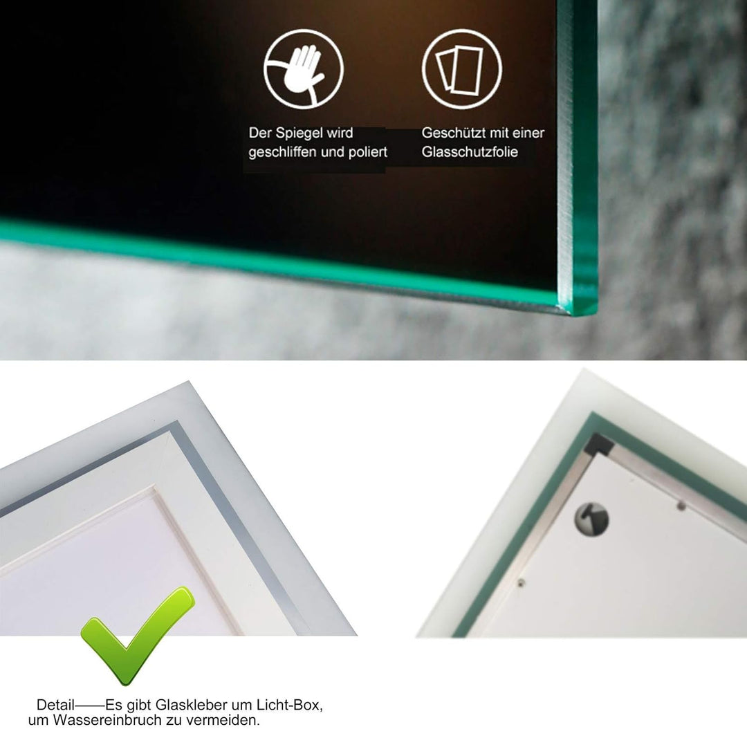 LISA Badspiegel 80 x 60 cm mit Beleuchtung LED Rechteckig Badezimmer Wandspiegel Antibeschlage Licht