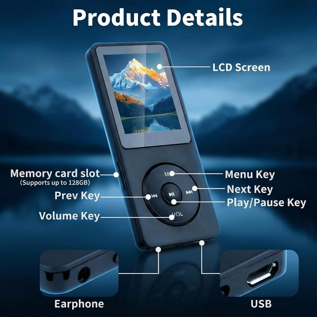 Bluetooth 5.3 MP3 Player mit Lautsprecher, 1,8 Zoll Bildschirm, Verlustfreier HiFi Bluetooth MP3 Pla