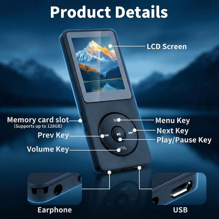 Bluetooth 5.3 MP3 Player mit Lautsprecher, 1,8 Zoll Bildschirm, Verlustfreier HiFi Bluetooth MP3 Pla
