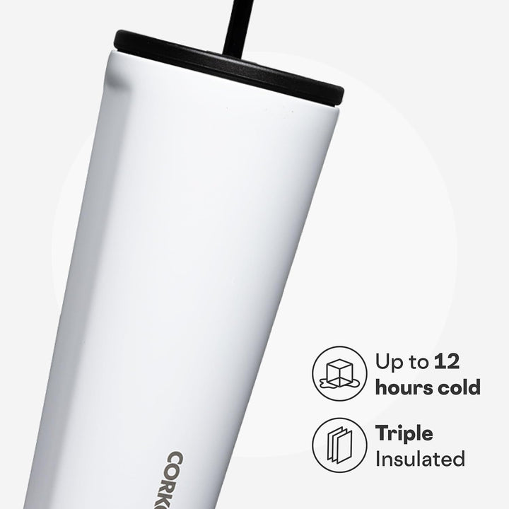 Corkcicle Becher mit Strohhalm und Deckel, wiederverwendbare Wasserflasche, dreifach isolierter Edel