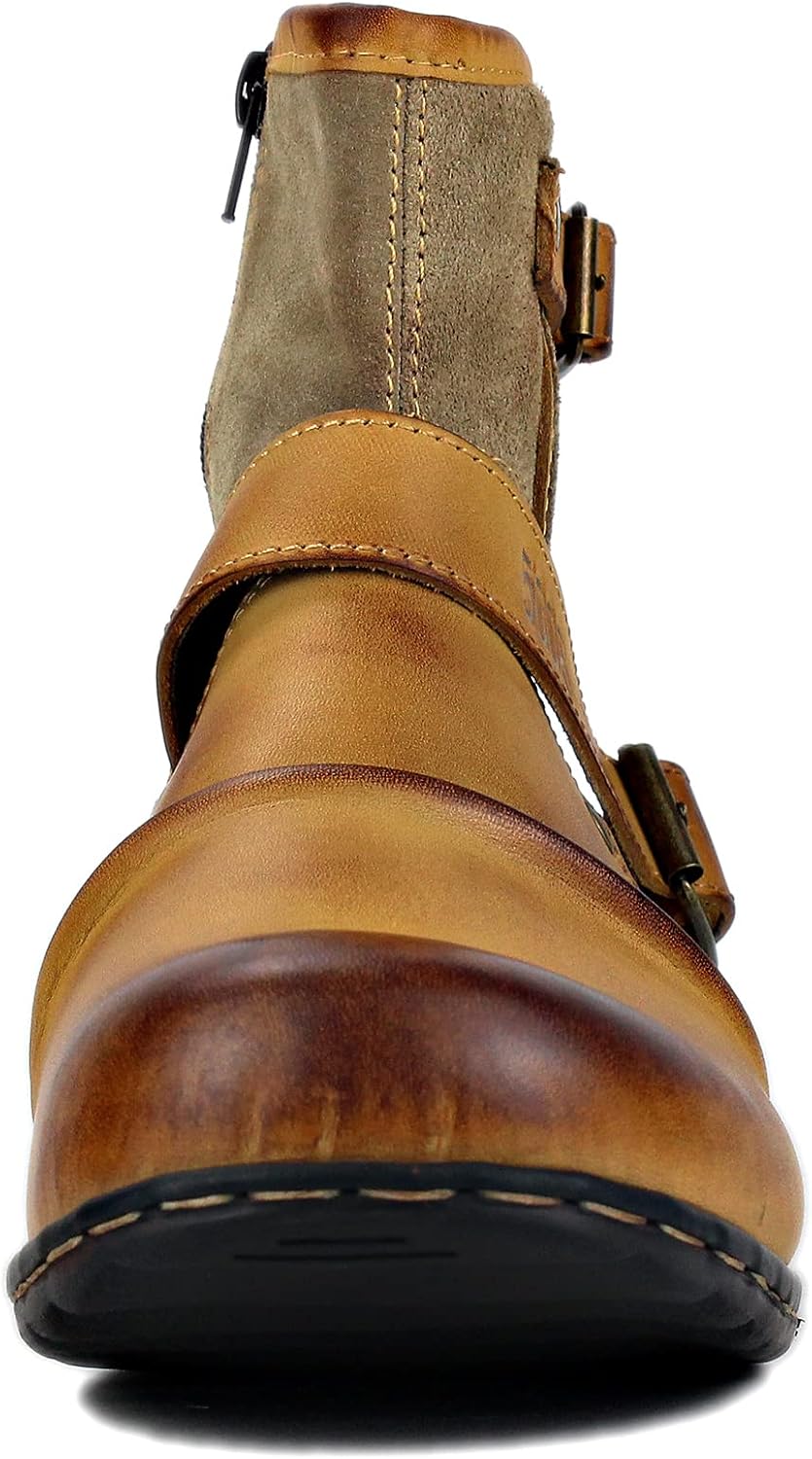 COWSDELLA Herren Stiefel aus Leder Rindsleder mit Gummisohle Biker Motorrad Boots mit Reissverschlus