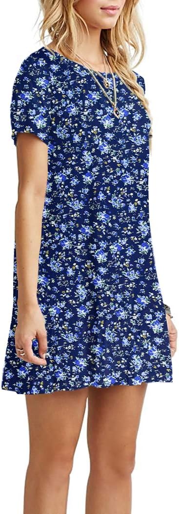 AUSELILY Damen Kleider Sommer Kurzarm Shirtkleider Kurz Sommerkleider Leicht Freizeitkleid mit Tasch