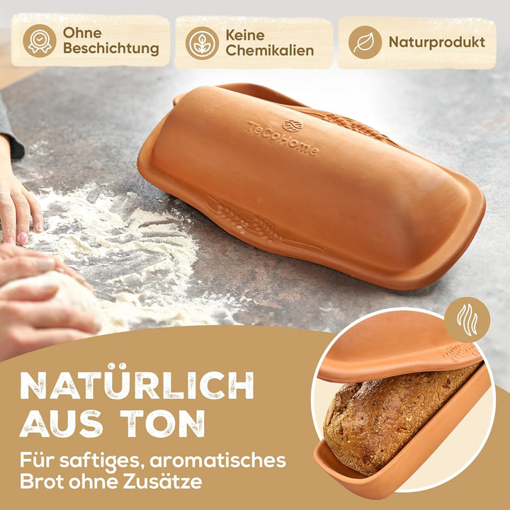 Brotbackform & Brottopf zum Brotbacken | Brotbackformen Natur-Ton mit Deckel | Tontopf Brot | Kasten