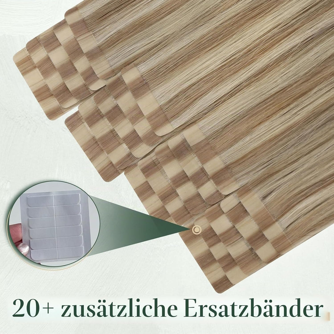 Ugeat Tape Extensions Echthaar Blond Haarverlängerung Echthaar Tapes Goldbraun mit Platinblond Invis