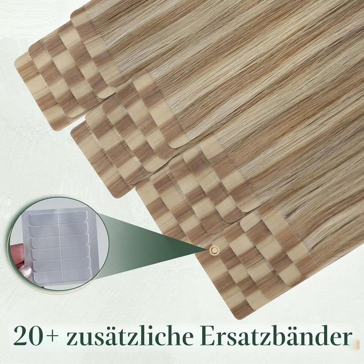 Ugeat Haarverlängerung Echthaar Tape in Extensions Echthaar Blond Remy Echthaar Extensions Tape Gold
